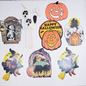 80s/90s Lot Vintage Beistle Halloween Die Cut Cutout Decoration Witch, Ghost